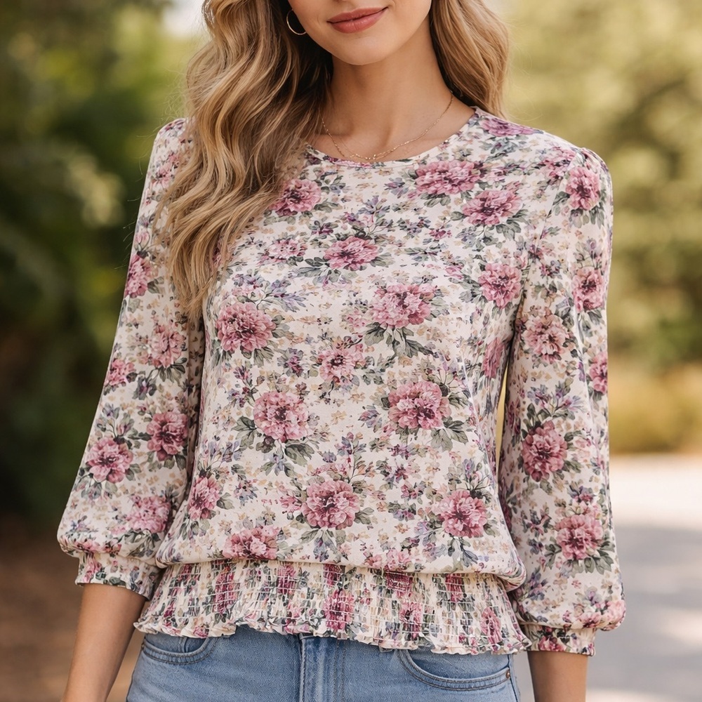 Vintage Floral Blouse Size 12 with Shoulder Pads